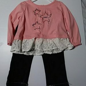 DKNY Girls 6-9 months Pink Bling and Jean Pants Se